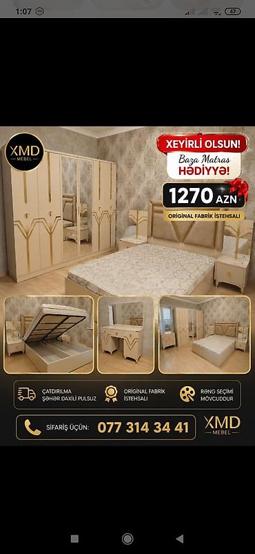 mebel original: Yataq otağı dəsti – XMD Mebel Qiymət: 1270 AZN Tərkibi: - 2 nəfərlik — 1