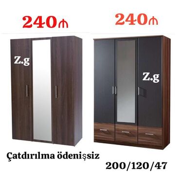 шкаф для стиральной машины в ванной: Yeni, 3 qapılı Düz dolab, Qarderob, paltar dolabı