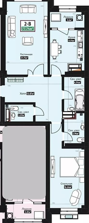 Новостройки от застройщика: Строится, Элитка, 2 комнаты, 78 м² — 11