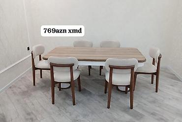 Masa və oturacaq dəstləri: Yemək dəsti seçimləri - Klassik dizaynlı, oyma detallı süfrə və 6 — 2