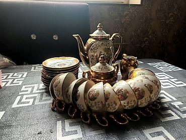 farfor heykelcik: Çay dəsti, rəng - Qızılı, Farfor, 12 nəfərlik — 2