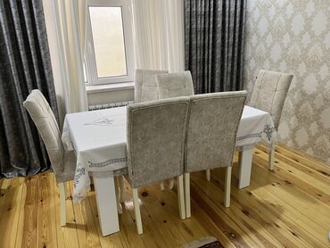 madeyra mebel stol stul: Qonaq otağı üçün, İşlənmiş, Açılan, Dördbucaq masa, 6 stul, Azərbaycan