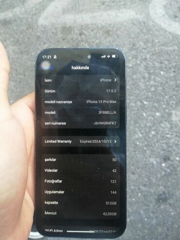 iphone bərdə: IPhone 15 Pro Max, 512 GB, Mavi, Face ID