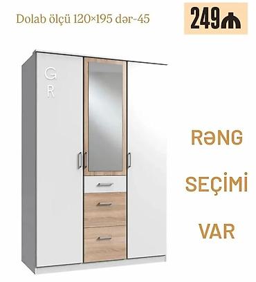 Üç qapılı geyim dolabı – güzgülü və çekmecəli model - Ölçü: 120 × 195