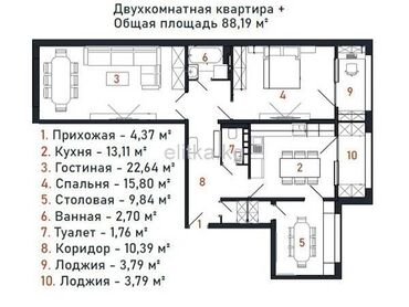 продаю квартиру район 9микрарайон: 2 комнаты, 88 м², Элитка, 9 этаж, ПСО (под самоотделку)
