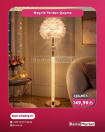 Ev üçün dekor: Naçnik yerdən qoyma floor lampa - Zərif tüklü/şamdanvari abajur — 1