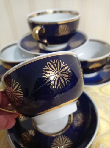 Наборы посуды: Фарфор, крытье, роспись золотом, ручная работа, глубокий кобальт — 3