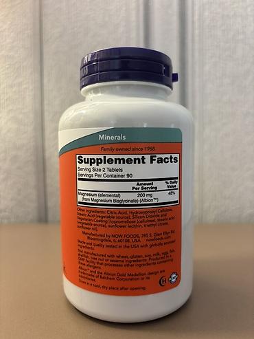 magnesium tablet: Məhsul: NOW Magnesium Glycinate – 180 tablet Xüsusiyyətlər: - Sinir — 2