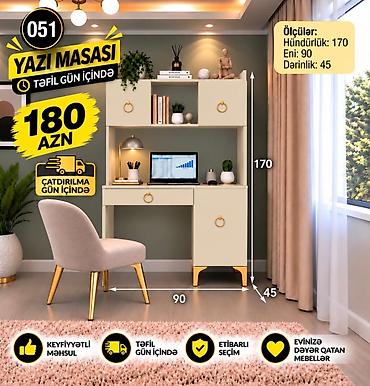 Sifarişlə ev mebeli: Yazı masası – funksional və zərif dizayn Ölçülər: - Hündürlük: 170 sm — 5