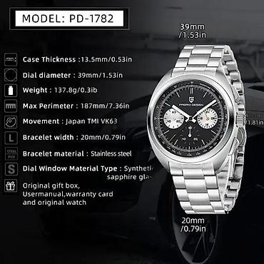 Ručni satovi: PAGANI DESIGN PD-1782 - 39mm - Plava/Koza - Seiko Mehanizam Potpuno — 7