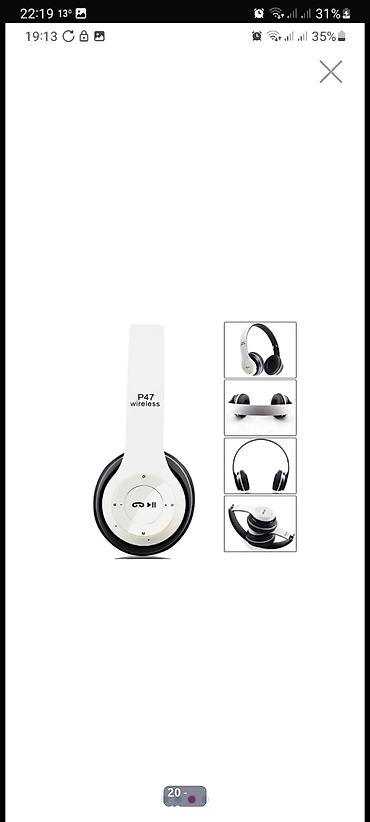 Qulaqcıqlar: P47 Wireless qulaqlıq Xüsusiyyətlər: - Simsiz bağlantı: Bluetooth — 12