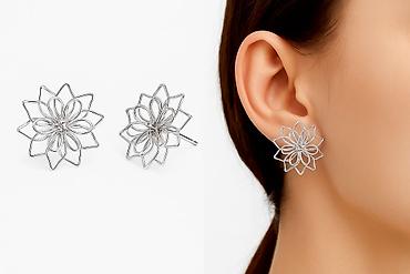 Серьги: Серьги Г гвоздики в форме воздушного цветка из тонкой проволоки — 9