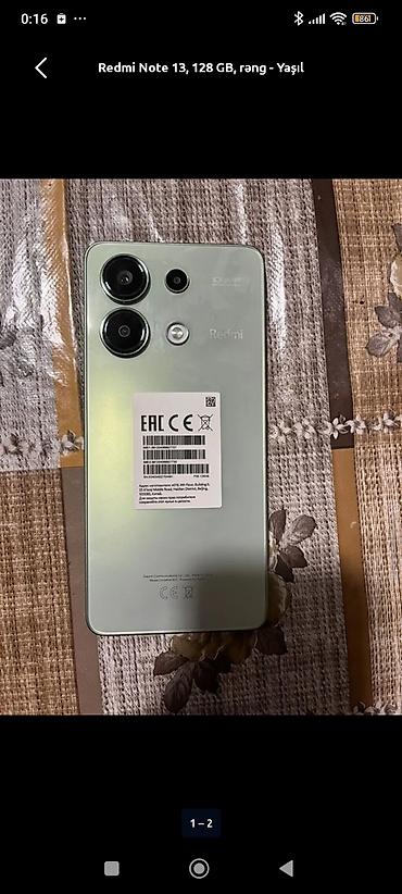 telefon gencede: Redmi Note 13, 128 GB, rəng: yaşıl Xüsusiyyətlər: - Arxa çoxsensorlu — 1