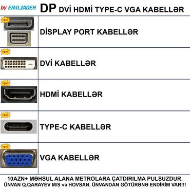 Soyutma sistemləri: Hdmi̇ dvi̇ vga display port type-c usb kabellər ünvandan götürənə