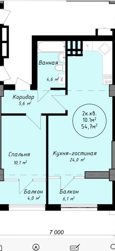 пустая квартира: 2 комнаты, 55 м², Индивидуалка, 11 этаж, ПСО (под самоотделку)