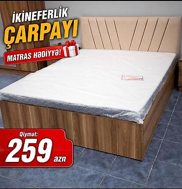 Çarpayılar: İkinefərlik çarpayı – matras hədiyyə! - Başlıq: yumşaq parça ilə — 1