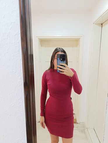 heklana haljina za plažu: S (EU 36), color - Burgundy, Other style, Long sleeves