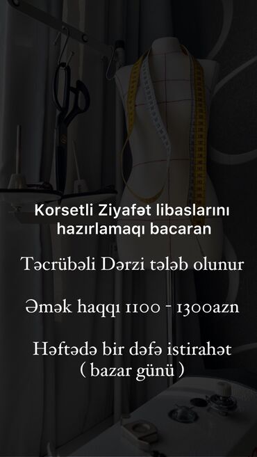 kişi üçün iş: Портной требуется, Больше 6 лет опыта, 6/1, Ежемесячная оплата