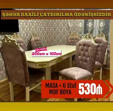 Sifarişlə TV stendlər: Qonaq otağı üçün, Yeni, Dördbucaq masa, 6 stul, Azərbaycan