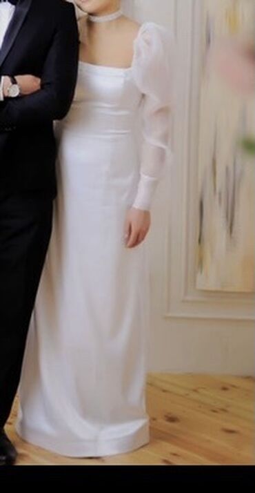 белый платье: Вечернее платье, Длинная модель, Атлас