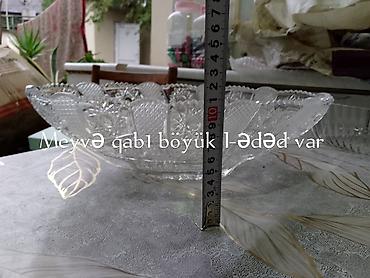 piknik sufrəsi: Böyük ölçülü şüşə meyvə qabı. Oval formalı, şəffaf rəngli və naxışlı — 4