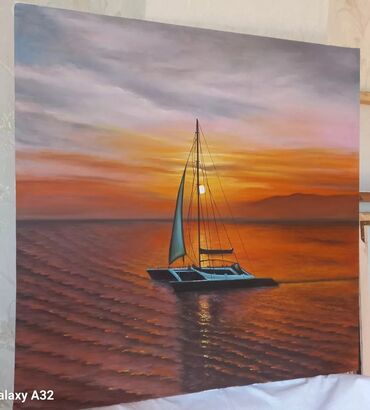 Şəkillər, tablolar: Əl işi yağlı boya tabloları - Mövzular: - Təbiət mənzərələri: çay — 2