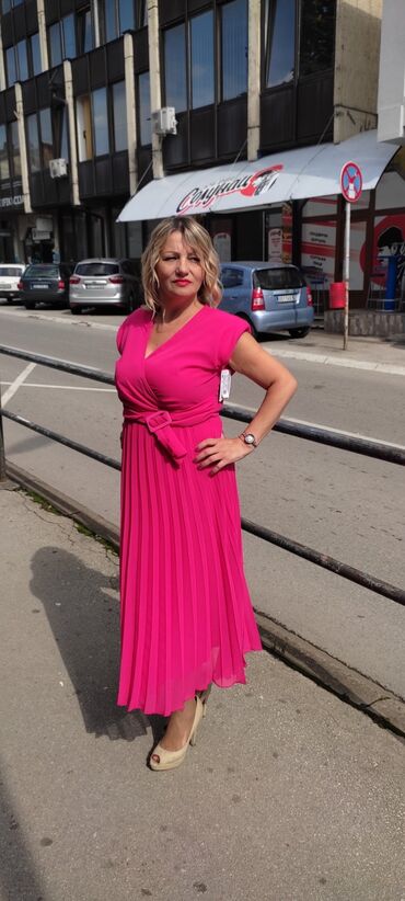 vezivanje mašne na haljini: S (EU 36), bоја - Roze, Oversize, Kratkih rukava