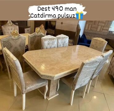 Masa və oturacaq dəstləri: Qonaq otağı üçün, Yeni, Açılmayan, Dördbucaq masa, 6 stul — 3