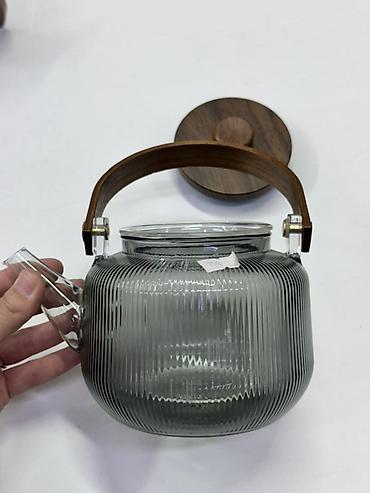 sultan chai: Стеклянный заварочный чайник с деревянной крышкой и ручкой - — 2