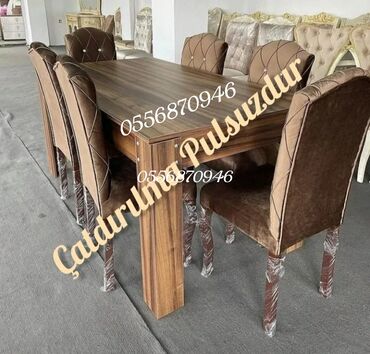 Masa və oturacaq dəstləri: Qonaq otağı üçün, Yeni, Açılmayan, Dördbucaq masa, 6 stul — 9