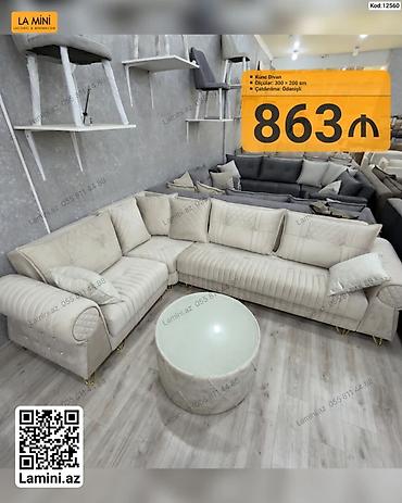 divan pufik: Künc divan – La Mini - Ölçülər: 300 × 200 sm - Dərin krem rəngli — 1