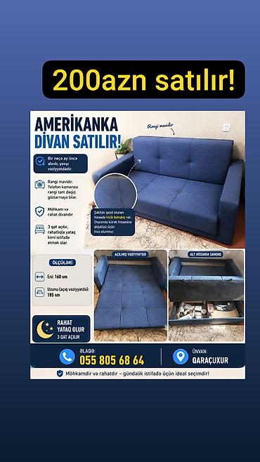 mebel sandiqlar: Amerikanka tipli divan - Rəng: mavi - 3 qat mexanizm ilə asanlıqla — 1