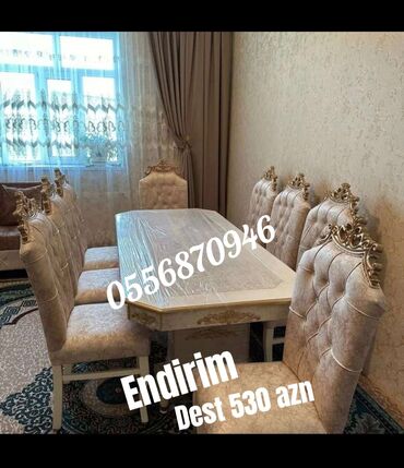 Masa və oturacaq dəstləri: Qonaq otağı üçün, Yeni, Açılmayan, Dördbucaq masa, 6 stul — 19