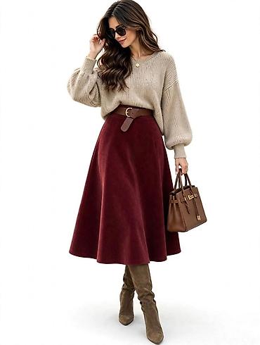 ugg bele papuce: Ženska midi suknja A-kroja od meke velur/imitacije antilopa, sa — 2