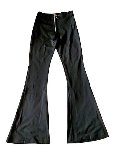 Pantalone: Likra zvonarice sa zipom, dubok struk. - Model: crne pantalone — 2