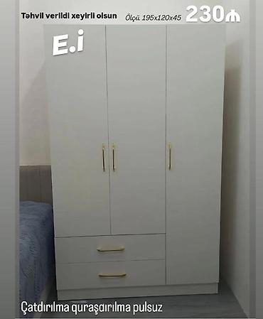 Ev üçün mebel: Ağ rəngli 3 qapılı paltar dolabı - Ölçü: 195 × 120 × 45 sm - Üst — 1