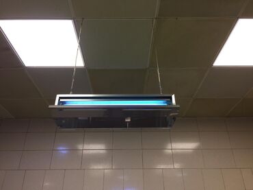 Шторы и жалюзи: Tavandan asılan paslanmayan poladdan hazırlanmış UV lampa. Bu lampa