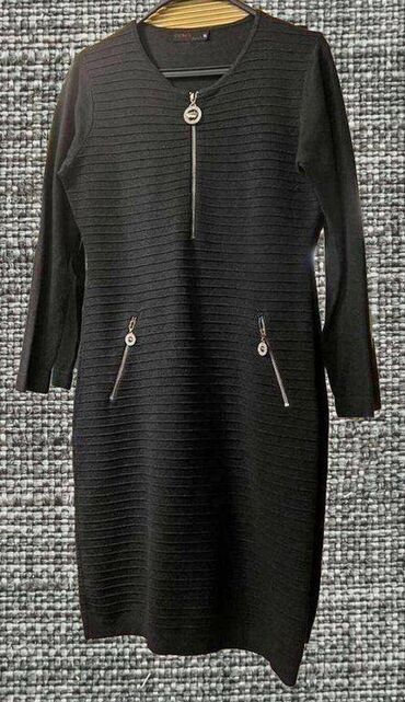 вязаные платья: Платье вязаное серое с карманами, размер 48-50