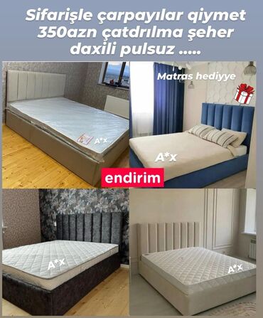 carpayi sifarisi: Новый, Двуспальная кровать, Без подьемного механизма, С матрасом, Без выдвижных ящиков, Азербайджан