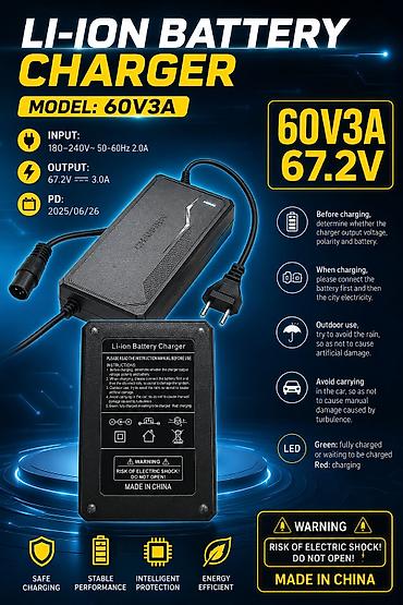 Спорт жана хобби: Зарядное устройство для Li‑ion аккумуляторов, модель 60V3A — 1