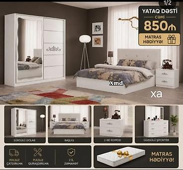 dəhliz dolab: Yataq otağı dəsti – klassik ağ rəngdə, zərif naxışlı dizayn Komplektə — 1