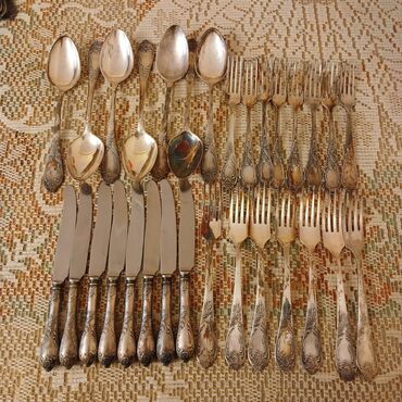 cib bıçağı: Antik gümüş örtüklü süfrə ləvazimatları dəsti - Naxışlı klassik