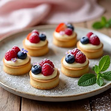 Кондитерские изделия, сладости: Мини‑тарты с фруктами - Ассорти мини‑тарталеток на сливочном песочном — 5