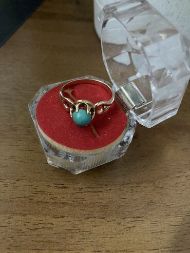 кольцо: Кольцо золотое с бирюзой 583 пробы СССР, почти новое идеальное