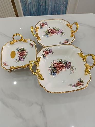 dish sets: Набор декоративных сервировочных блюд из фарфора с позолоченными — 1