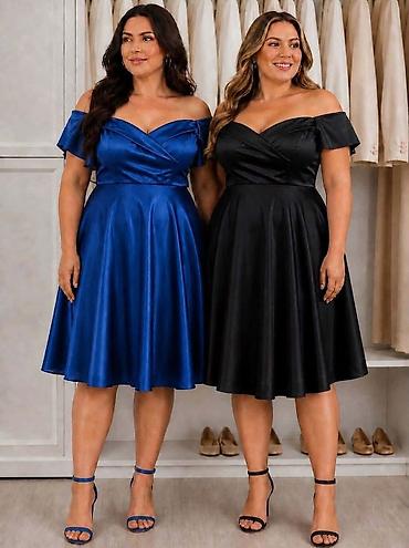 plis plisane haljine: Elegantna midi haljina sa spuštenim ramenima - Kroj — 1