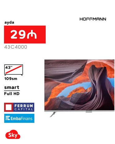 Televizorlar: Yeni Televizor Hoffmann Led 43" FHD (1920x1080), Pulsuz çatdırılma