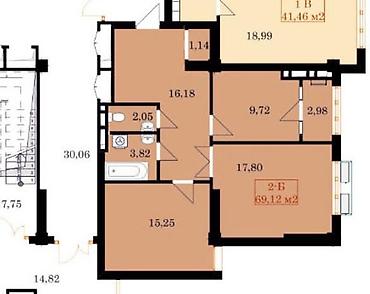 2 bedroom: 2 комнаты, 69 м², Элитка, 14 этаж, ПСО (под самоотделку) — 8