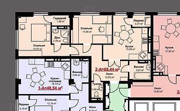 стройител: 2 комнаты, 68 м², Кок-Жар ж/м Элитка, 5 этаж, ПСО (под самоотделку) — 2