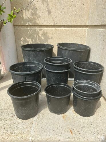 Bitkilər üçün dibçəklər: Gül və dibçək qabları satılır.Plastik,kauçuk materyaldır.Sayı 50